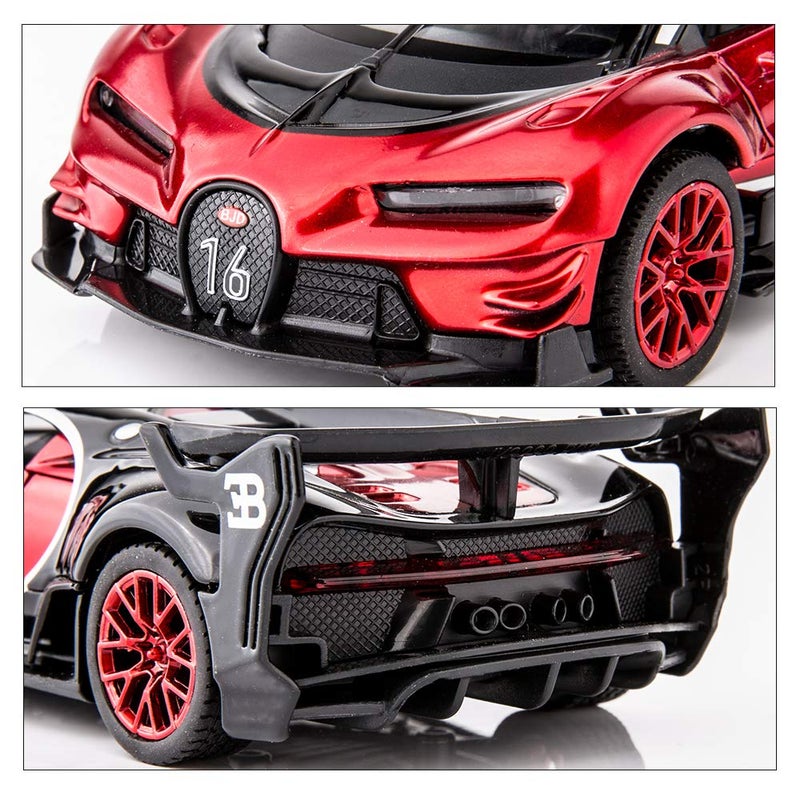 BDTCTK Bugatti Vision GT Supercar 1/32 Zinc Alloy Die Casting Pull Back Car Model Toy Sound and Light for Boy Girl Gift ï¼ˆredï¼‰ - Image 5